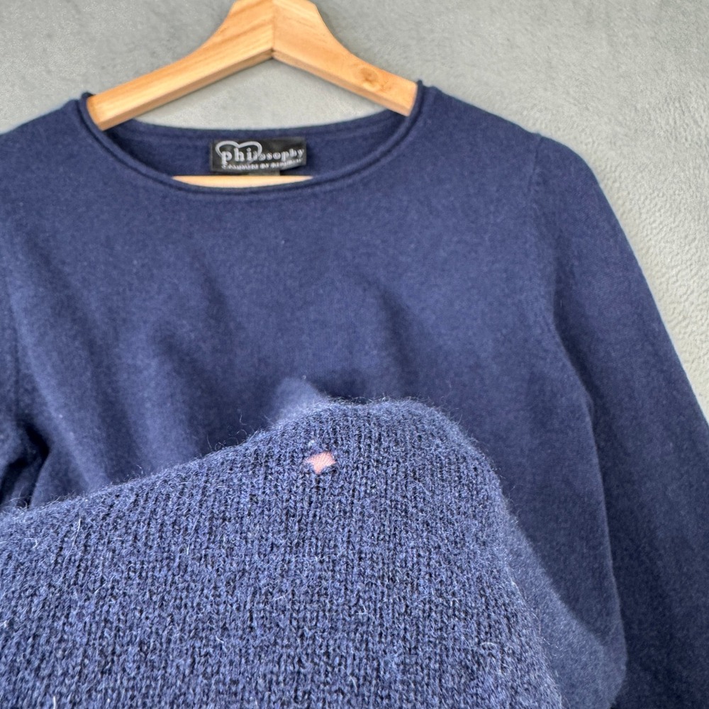 Philosophy Cashmere by Republic Navy Blue 100% Cashmere Asymmetrical Sweater M - Picture 3 of 7